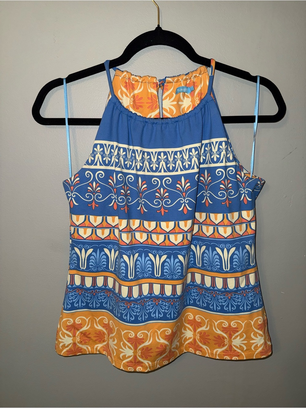 J McLaughlin Womens Sleeveless Catalina Cloth Halter Top Size Small Blue Print